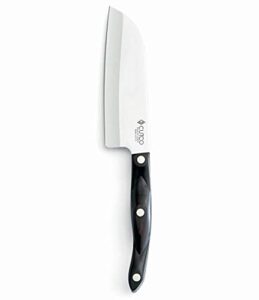 cutco model 2166 petite santoku knife 5.6" high carbon stainless straight edge blade 5.1" classic brown handle (sometimes called "black") in factory-sealed plastic bag.