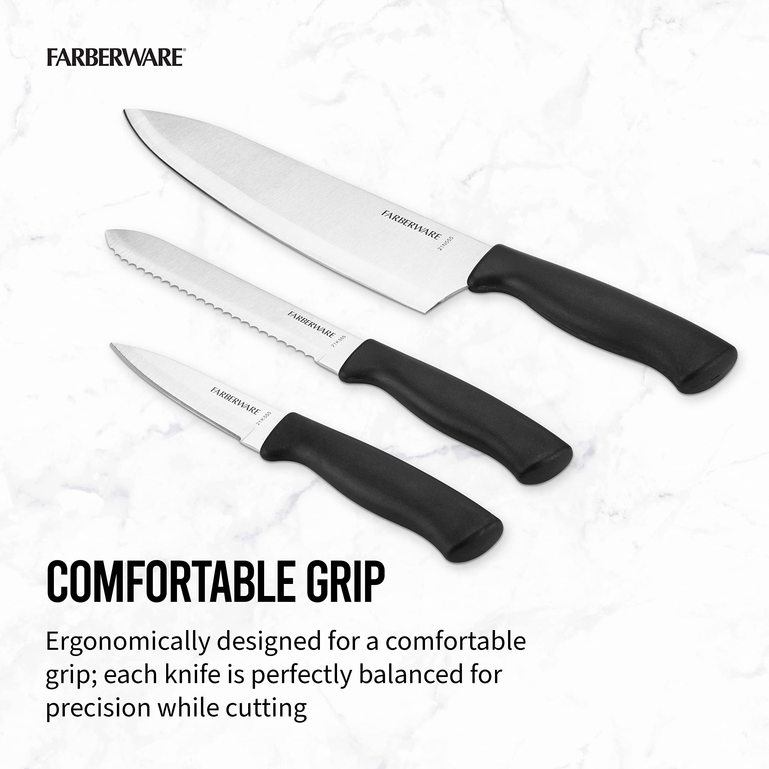 Farberware Stainless Steel Chef Knife Set, 3 Piece, Black