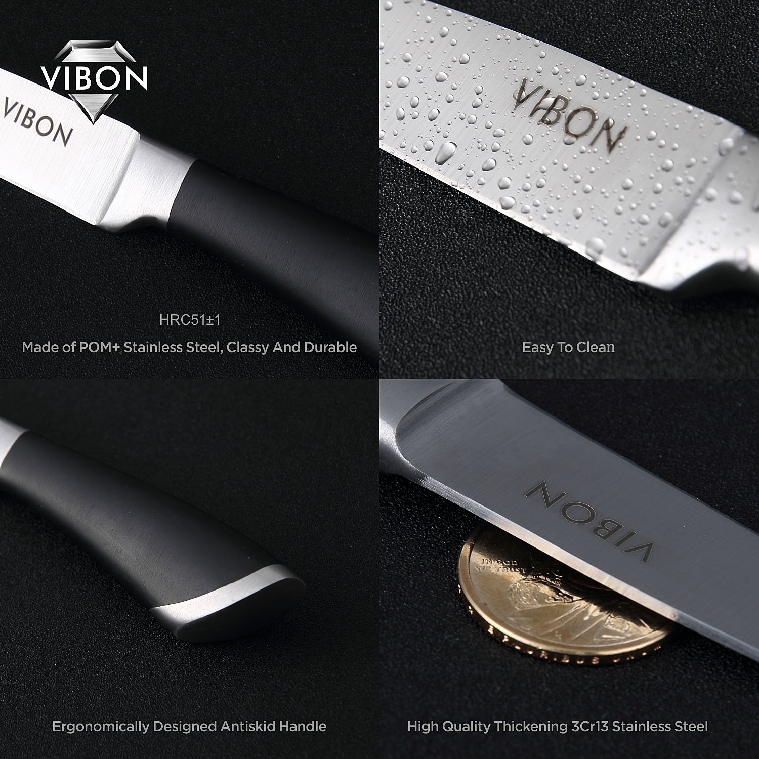 VIBON 3.5 Inches Paring Knife, Fruit Knife Ktchen Vegetable Cutlery (black and silver)