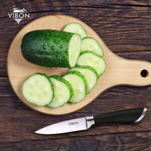 VIBON 3.5 Inches Paring Knife, Fruit Knife Ktchen Vegetable Cutlery (black and silver)