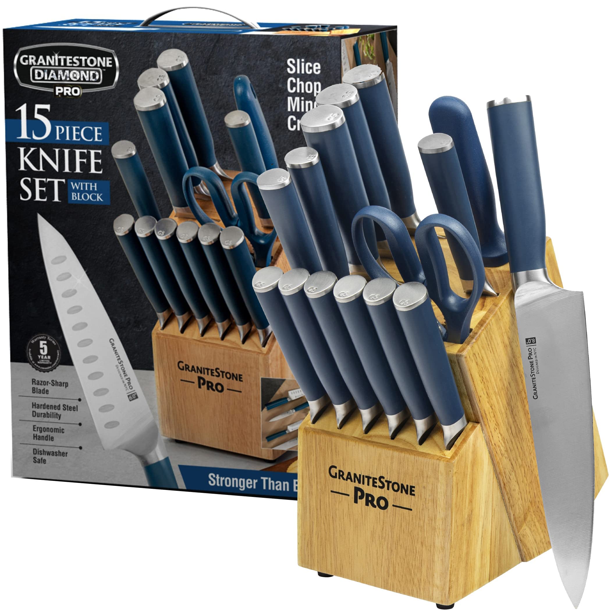 GraniteStone Pro Nutriblade 14-Piece Knife Set for Kitchen with Knife Block, Premium Kitchen Knives Set for Kitchen, Chef Knife Set with Block, Complete Knifes Set, Ultra Sharp Stainless-Steel Blade