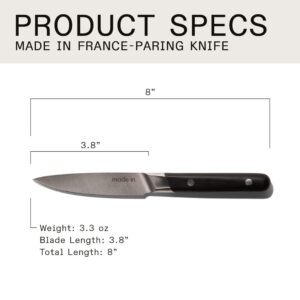 Made In Cookware - 4" Paring Knife - Crafted in France - Full Tang With Truffle Black Handle