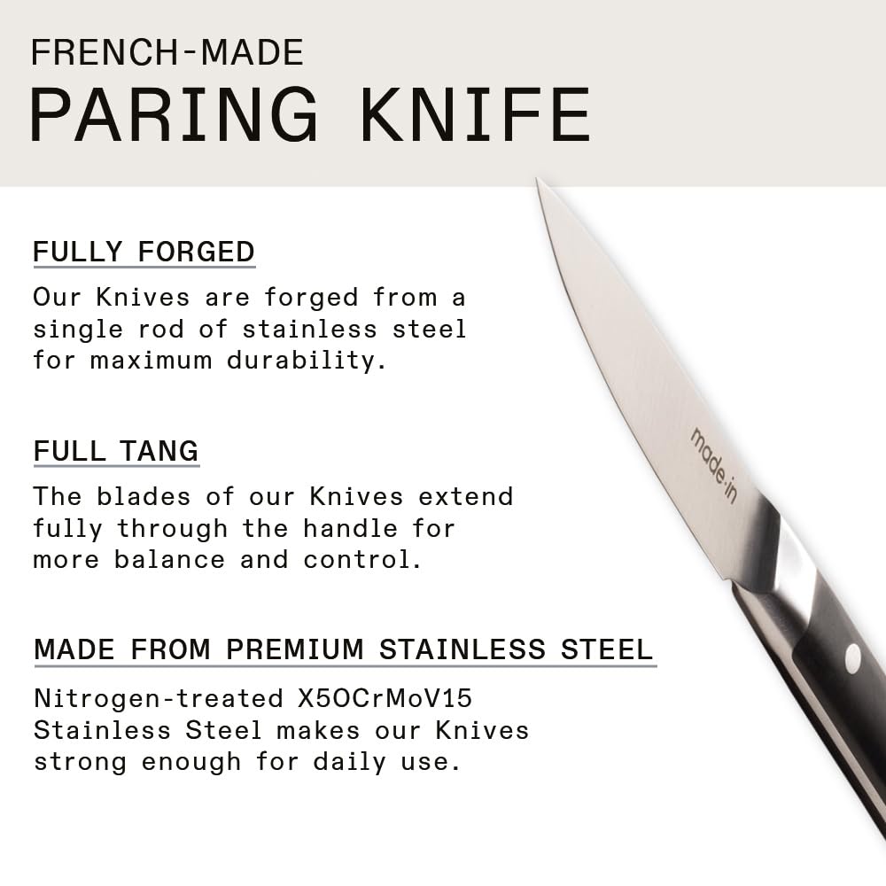 Made In Cookware - 4" Paring Knife - Crafted in France - Full Tang With Truffle Black Handle