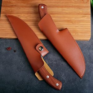 GAINSCOME Handmade Stainless Steel Boning Knife Kitchen Forged Chinese Vegetable Knives Fishing Knife Meat Cleaver Outdoor Cutter Butcher Knife Sharp A-Viking Knife Camping BBQ (7 inch)