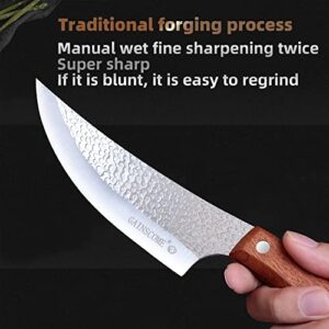 GAINSCOME Handmade Stainless Steel Boning Knife Kitchen Forged Chinese Vegetable Knives Fishing Knife Meat Cleaver Outdoor Cutter Butcher Knife Sharp A-Viking Knife Camping BBQ (7 inch)