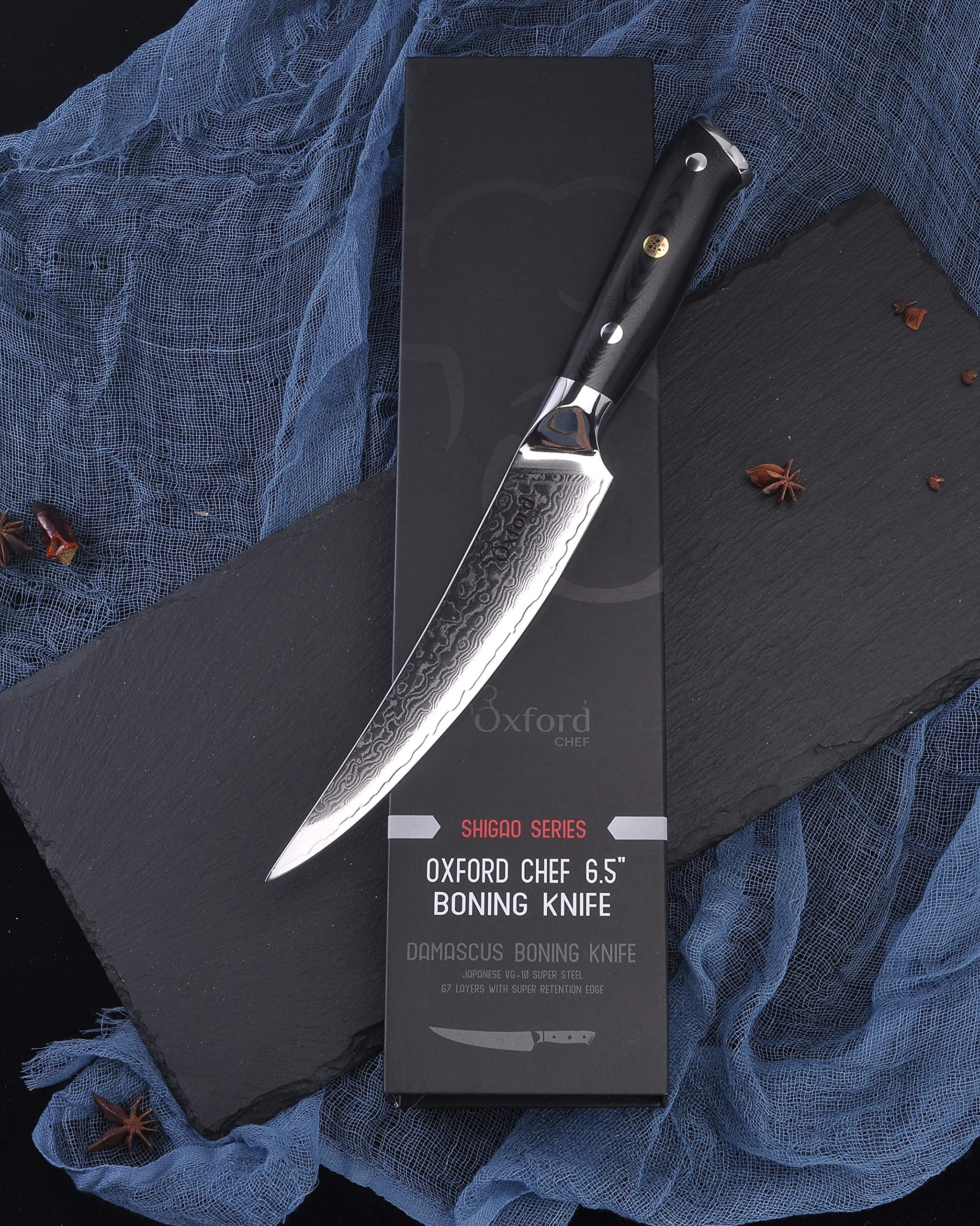 Oxford CHEF Boning (Fillet) Knife 6.5 inch Best Damascus- Japanese- VG10 Super Steel 67 Layer High Carbon Stainless Steel-Razor Sharp, Stain & Corrosion Resistant, Awesome Edge Retention