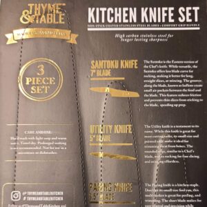 Thyme & Table 3 Piece Knife Set Non Stick Stainless Steel with Santoku Knife & Comfort Grip Handle