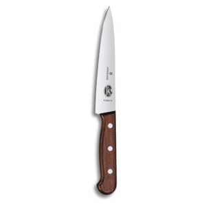 victorinox rosewood chef's knife - premium cooking knife for kitchen accessories - kitchen knife cuts meat, fruit, vegetables & more - wood handle, straight edge, 6"