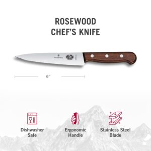 Victorinox Rosewood Chef's Knife - Premium Cooking Knife for Kitchen Accessories - Kitchen Knife Cuts Meat, Fruit, Vegetables & More - Wood Handle, Straight Edge, 6"