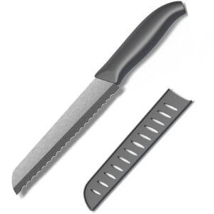 muncene ceramic serrated bread knife slicing knife - 6" sharp blade kitchen knife with cover