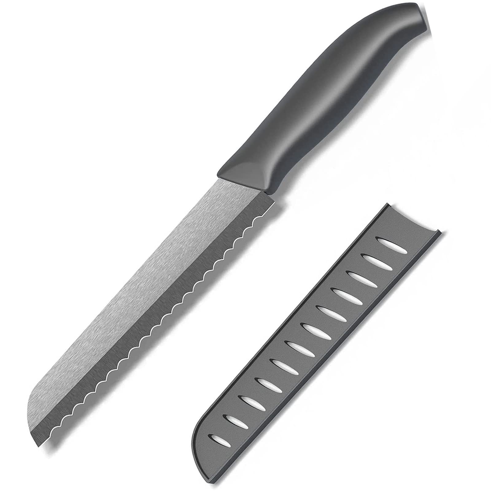 Muncene Ceramic Serrated Bread Knife Slicing Knife - 6" Sharp Blade Kitchen Knife with Cover