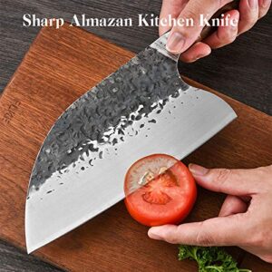 Serbian Chefs Knife High Carbon Steel Meat Cleaver Kitchen Knives Full Tang Vegetable Chopping Knife Butcher Knife for Home BBQ Camping With Sheath