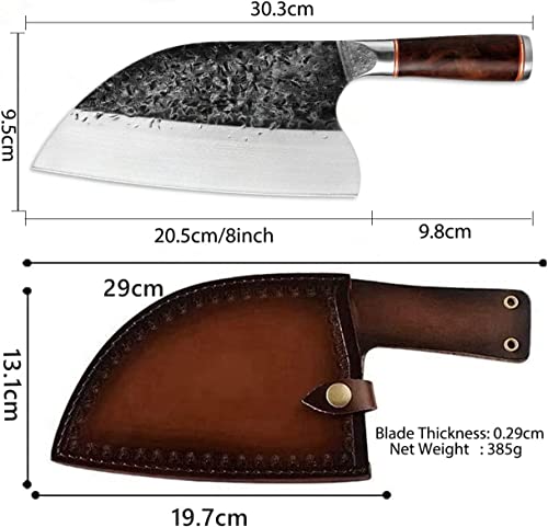 Serbian Chefs Knife High Carbon Steel Meat Cleaver Kitchen Knives Full Tang Vegetable Chopping Knife Butcher Knife for Home BBQ Camping With Sheath