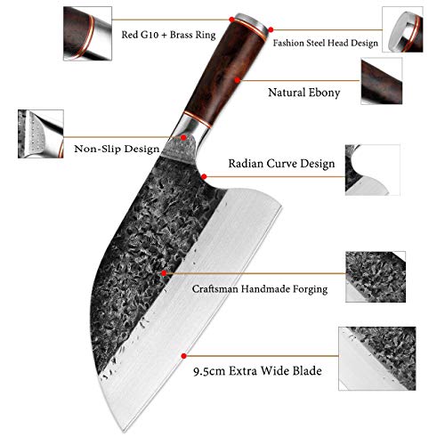 Serbian Chefs Knife High Carbon Steel Meat Cleaver Kitchen Knives Full Tang Vegetable Chopping Knife Butcher Knife for Home BBQ Camping With Sheath