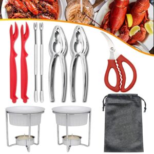 15pc crab lobster crackers tools, seafood tools set includes 2 crab crackers, 4 lobster shellers, 4 crab leg forks, 2 seafood scissors, 2 oyster knives and 1 storage bag