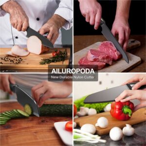 AILUROPODA Nylon Knife | 2 PCS Nylon Knife for Nonstick Pans | Nylon Knife Set for Cutting Fruits, Veggies and Bread Black