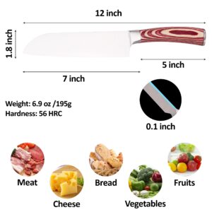 LUVCOSY Santoku Knife, 7 Inch Japanese Chef Knife with Ergonomic Pakkawood Handle, Stainless Steel Cooking Knife with Gift Box, Razor Sharp Home Kitchen Knife for Cutting Meat/Vegetables/Fruits/Bread