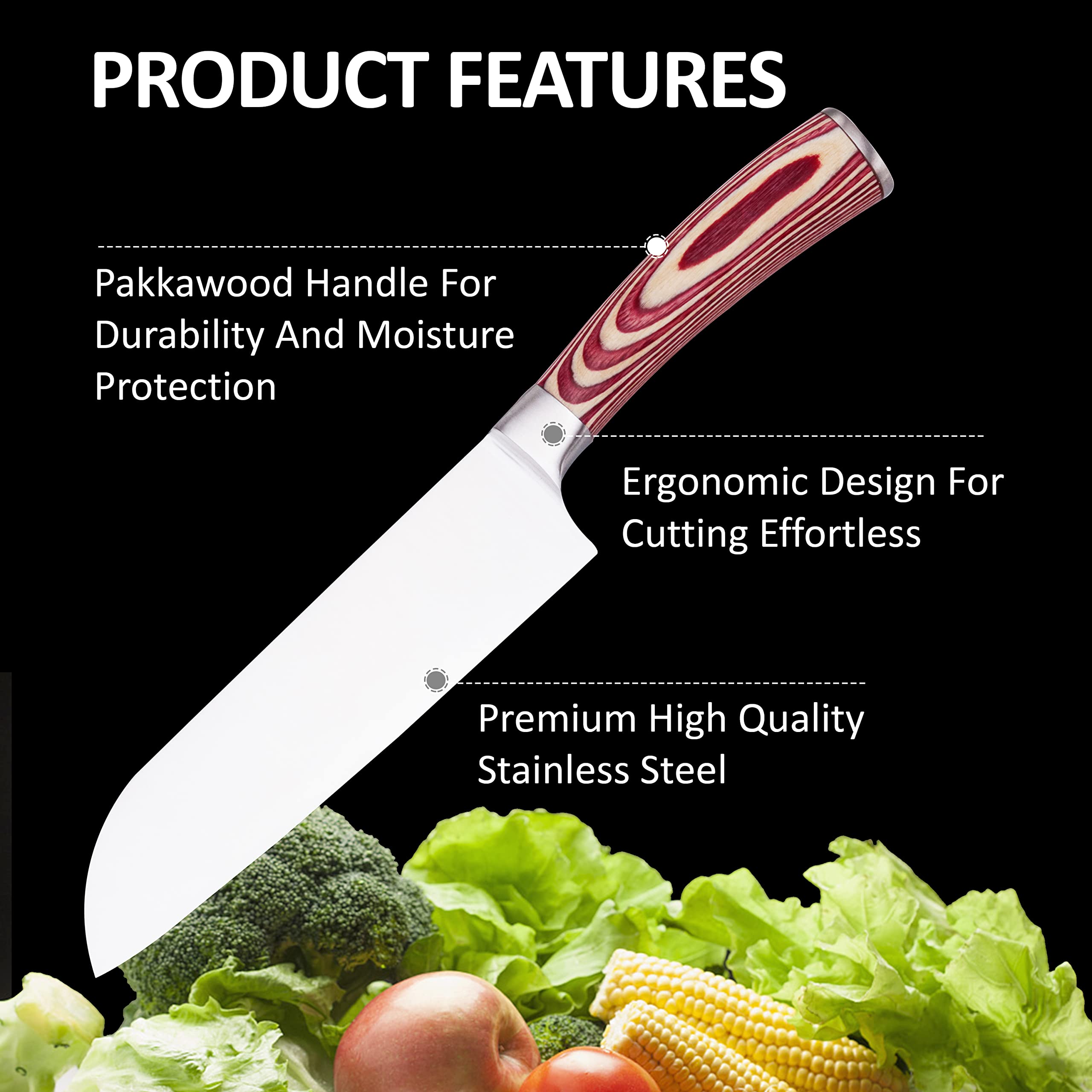 LUVCOSY Santoku Knife, 7 Inch Japanese Chef Knife with Ergonomic Pakkawood Handle, Stainless Steel Cooking Knife with Gift Box, Razor Sharp Home Kitchen Knife for Cutting Meat/Vegetables/Fruits/Bread