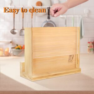 Magnetic Knife Block, Universal Knife Holder Wooden Knives Rack with Double Sided Magnetic and Acrylic Protection Shield for Kitchen Multifunctional Storage (Without Knives & Cutting Board）