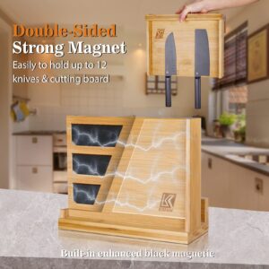 Magnetic Knife Block, Universal Knife Holder Wooden Knives Rack with Double Sided Magnetic and Acrylic Protection Shield for Kitchen Multifunctional Storage (Without Knives & Cutting Board）