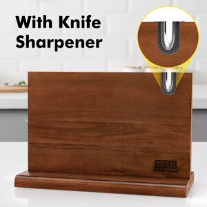 Fridge Applicable Magnetic Knife Holder for Wall, HOSHANHO 16 Inch Magnetic Knife Strip, Acacia Wood Knife Rack for Kitchen Knives & Tools (Dark Brown)