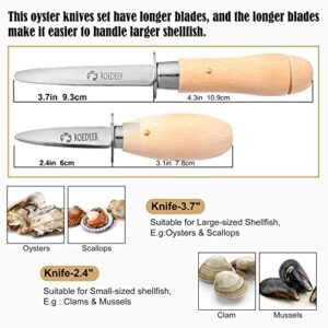 ROEDEER Oyster/Clam Knife Shucker Set,Oyster Shucking Knifes(3.7"+2.4") and Cut Resistant Level 5 Gloves,Perfect Seafood Opener Tools Kit(2knifes+1Glove+1Brush)