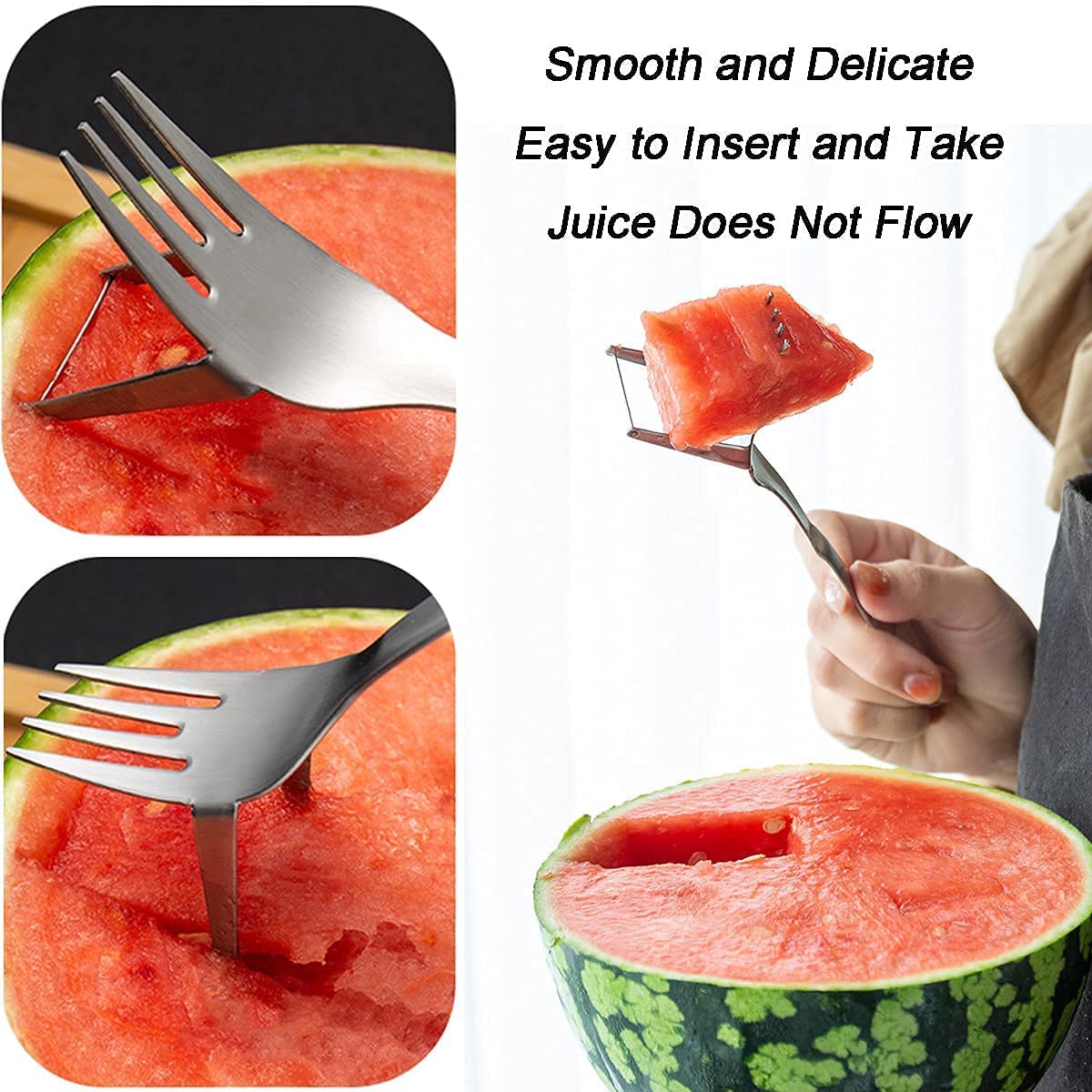 2 Pack Watermelon Fork Slicer, 2-in-1 Watermelon Slicer, Summer Watermelon Cutter, Stainless Steel Fruit Forks Slicer Knife for for Camping Kitchen