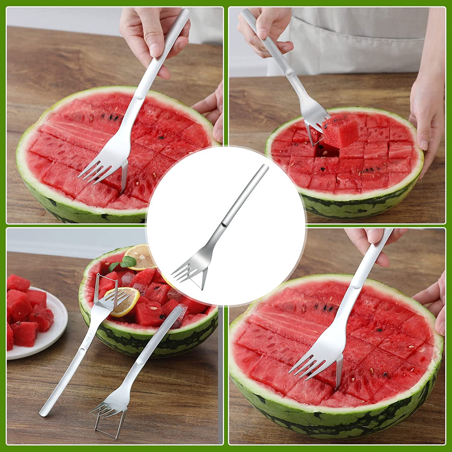 2 Pack Watermelon Fork Slicer, 2-in-1 Watermelon Slicer, Summer Watermelon Cutter, Stainless Steel Fruit Forks Slicer Knife for for Camping Kitchen