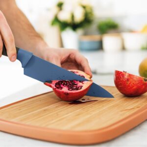 BergHOFF Leo Ceramic Coated Non-Stick Small Chefs Knife with Herb Stripper, 14cm, Stainless Steel, Blue, 6 x 26.5 x 2 cm