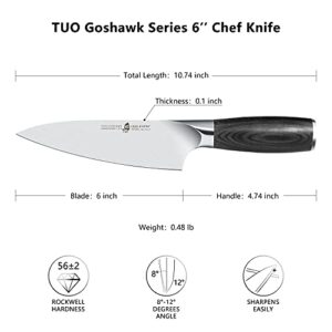 TUO 6 inch Chef Knife, Kitchen Knife Gyuto chef Knife, German High-Carbon Stainless Steel, Comfortable Pakkawood Handle, Full Tang with Gift Box, Goshawk Series