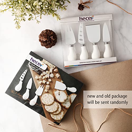 hecef Cheese Knife Set of 4, Non-Stick Coated Gift Set for Christmas, Anniversary, Party, Housewarming, Picnic, Birthdays, Wedding(White)