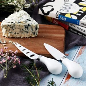 hecef Cheese Knife Set of 4, Non-Stick Coated Gift Set for Christmas, Anniversary, Party, Housewarming, Picnic, Birthdays, Wedding(White)