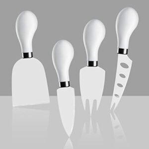 hecef Cheese Knife Set of 4, Non-Stick Coated Gift Set for Christmas, Anniversary, Party, Housewarming, Picnic, Birthdays, Wedding(White)