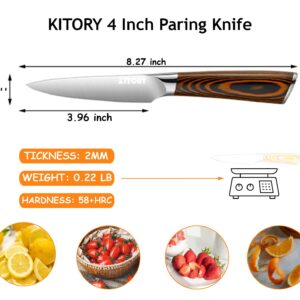 Kitory Paring Knife 4 inch Small Kitchen Knife Sharp Fruit Knife Peeling Knife, German High Carbon Steel, Ergonomic Pakkawood Handle, 2023 Gifts For Women and Men