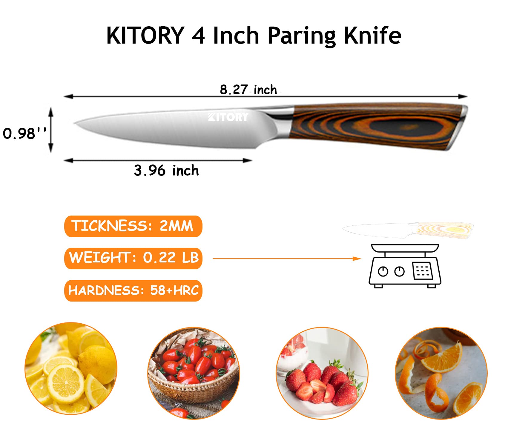 Kitory Paring Knife 4 inch Small Kitchen Knife Sharp Fruit Knife Peeling Knife, German High Carbon Steel, Ergonomic Pakkawood Handle, 2023 Gifts For Women and Men