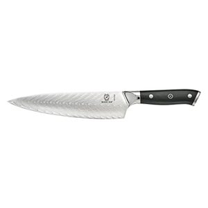 mercer culinary m13780 premium grade super steel, 8-inch chef's knife w/leaf pattern blade, g10 handle