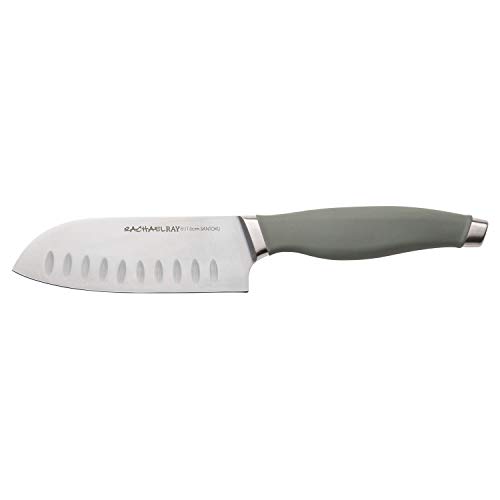 Rachael Ray Cutlery Japanese Stainless Steel Knives Set with Sheaths, 8-Inch Chef Knife, 5-Inch Santoku Knife, and 3.5-Inch Paring Knife, Gray