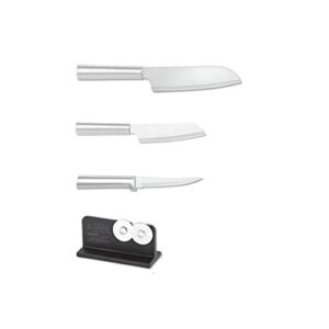 rada cutlery cook’s starter kit 4-piece set – includes super parer, cook’s knife, cook’s utility knife with brushed aluminum knife handles plus quick edge knife sharpener