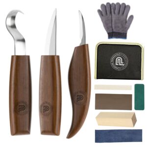 ppi wood carving tools 10 in 1 wood carving kit whittling kit - includes whittling knife, detail & hook knife, cut resistant gloves & carving knife sharpener – woodworking kit – whittling knives kit