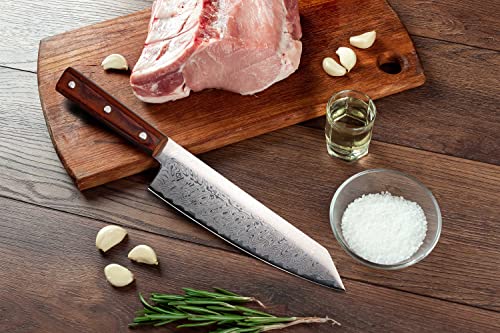 ALLWIN-HOUSEWARE W Beauty German High Carbon Stainless Steel Chef Knife with Laser Pattern, 8 Inch Color Wood Handle Gyutou Knife, Red