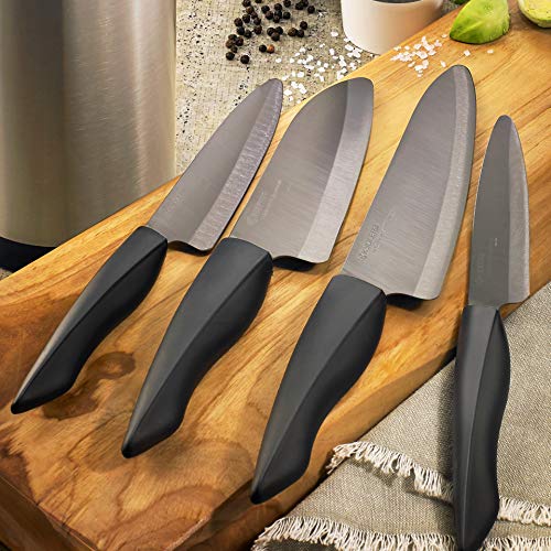 Kyocera Innovation Series 4Piece Ceramic Knife Set, Black Blade, Black Handle