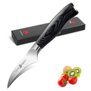 tuo bird beak fruit knife 2.5 inch paring knife, german hc steel ergonomic pakkawood handle gift box cutlery, fiery phoenix series - black