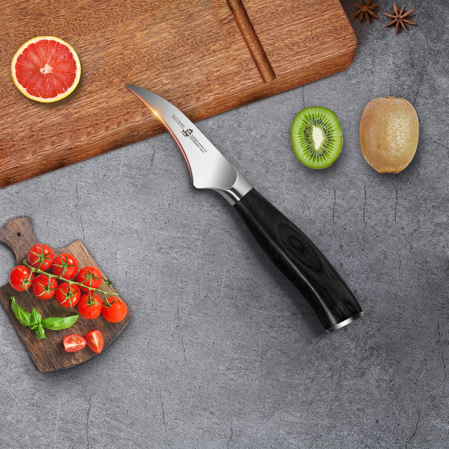 TUO Bird Beak Fruit Knife 2.5 inch Paring Knife, German HC Steel Ergonomic Pakkawood Handle Gift Box Cutlery, Fiery Phoenix Series - Black