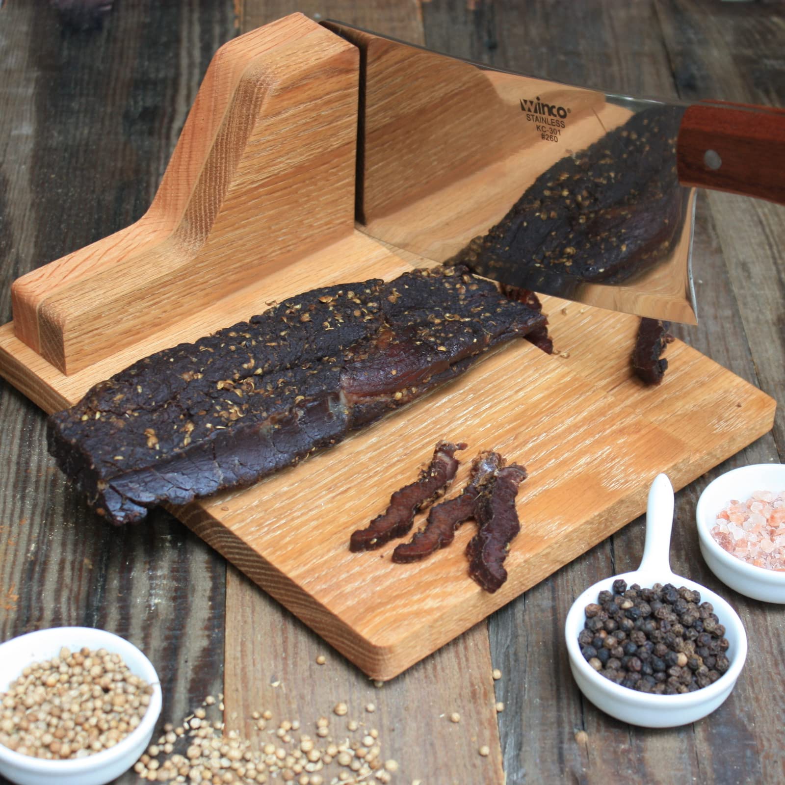 Billy Buckskin Original Biltong Cutter | Easily Slices Through Biltong & Jerky | Biltong Slicer for Beef Biltong Slabs | Cut Thin Slices | Made in the USA | Quality Oak Wood with Removable Blade