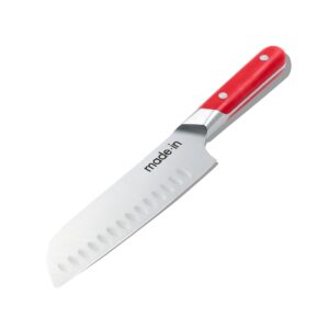 made in cookware - 7" santoku knife - crafted in france - full tang with pomme red handle
