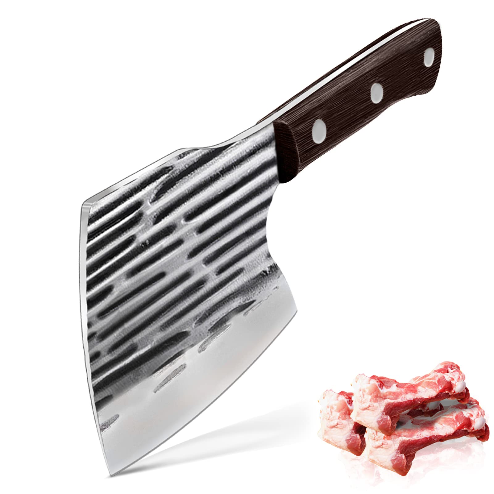 ohmonlyhoo Meat Cleaver Knife Heavy Duty Bone Chopper, Butcher Knife for Meat Cutting, Bone Cutter with Hand Forged High Carbon Steel Full Tang Viking Chopping Axe Outdoor