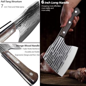 ohmonlyhoo Meat Cleaver Knife Heavy Duty Bone Chopper, Butcher Knife for Meat Cutting, Bone Cutter with Hand Forged High Carbon Steel Full Tang Viking Chopping Axe Outdoor