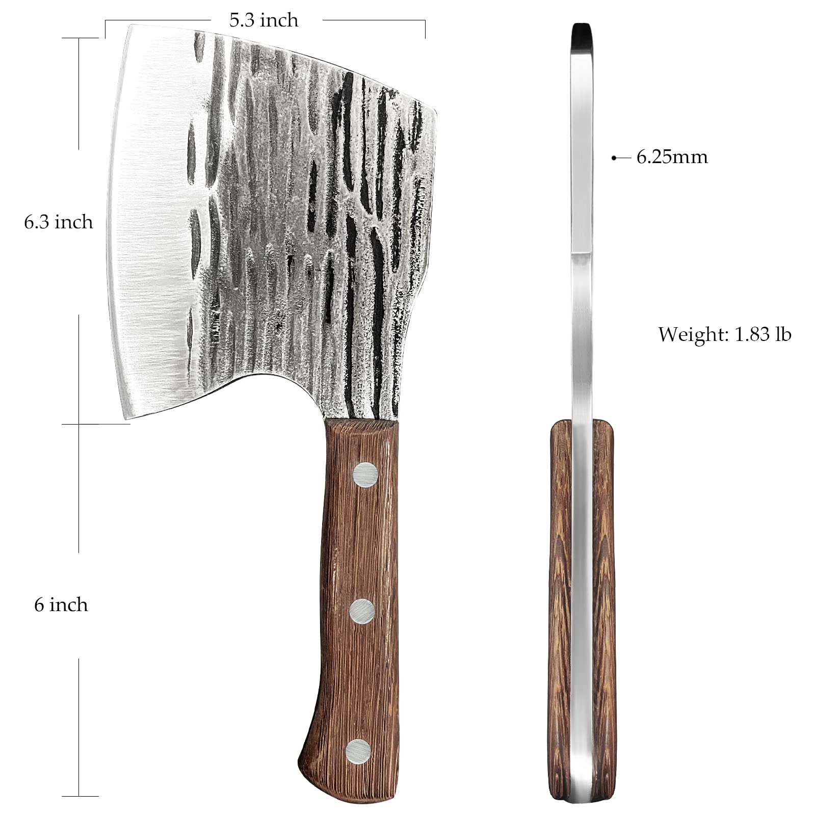 ohmonlyhoo Meat Cleaver Knife Heavy Duty Bone Chopper, Butcher Knife for Meat Cutting, Bone Cutter with Hand Forged High Carbon Steel Full Tang Viking Chopping Axe Outdoor