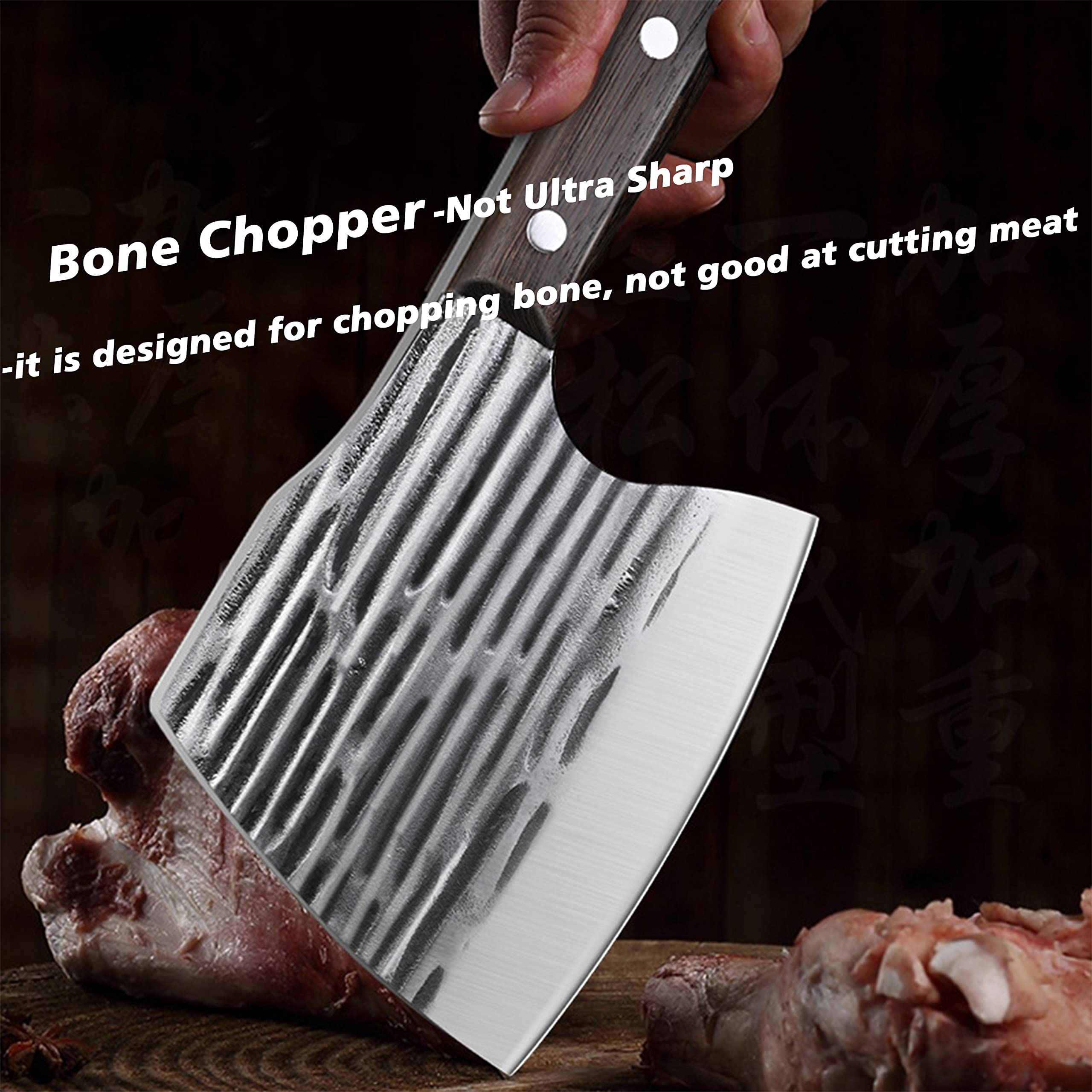 ohmonlyhoo Meat Cleaver Knife Heavy Duty Bone Chopper, Butcher Knife for Meat Cutting, Bone Cutter with Hand Forged High Carbon Steel Full Tang Viking Chopping Axe Outdoor