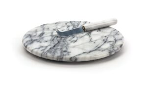 rsvp international cheese board & knife, 10 inch, white marble